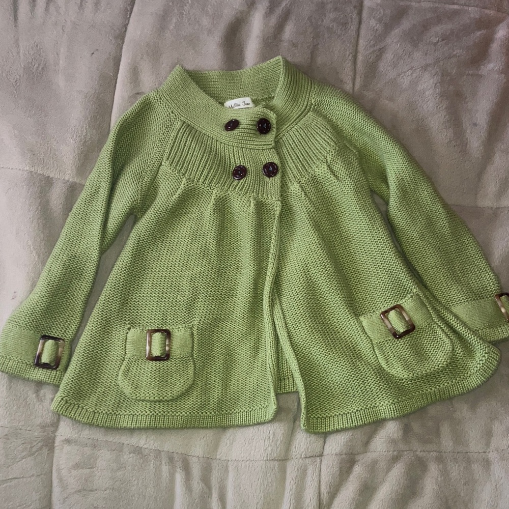Matilda Jane Green Knit Cardigan with Brown Buttons Sz 4